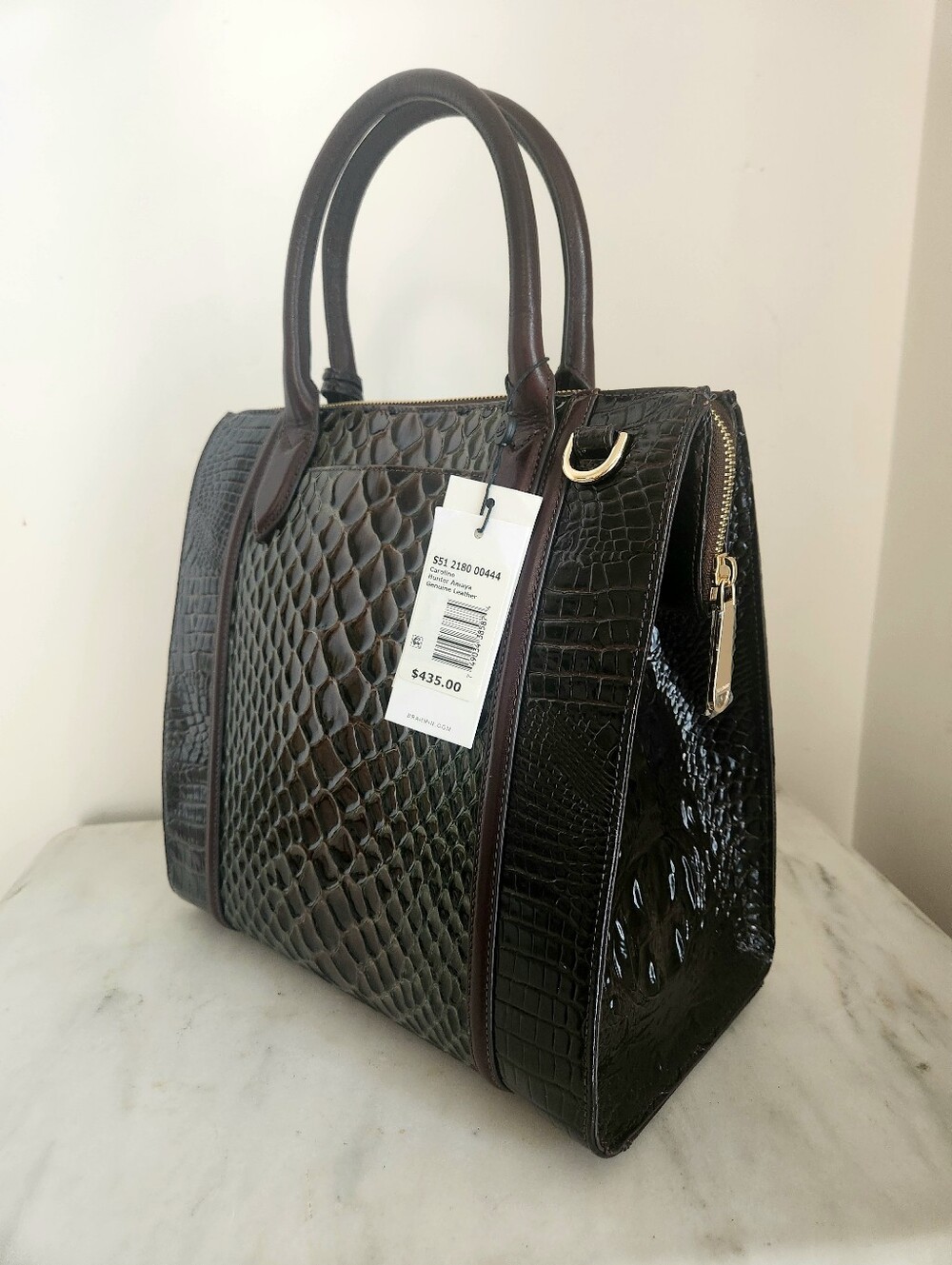NWT Brahmin Hunter Amaya Caroline Green Brown Croc-Embossed Leather Satchel - Picture 9 of 14